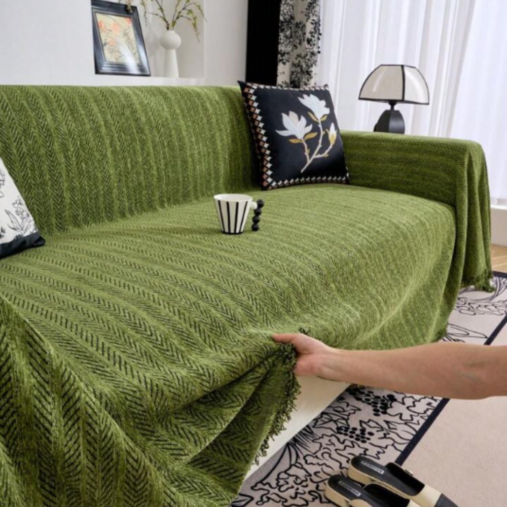 Modern Herringbone Couch Cover Durable Washable Design with Tassels