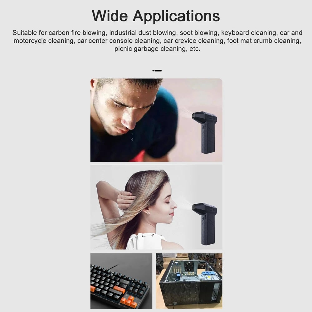 Electric Air Duster Cordless Handheld Rechargeable USB Portable Jet Fan Battery Powered Blower
