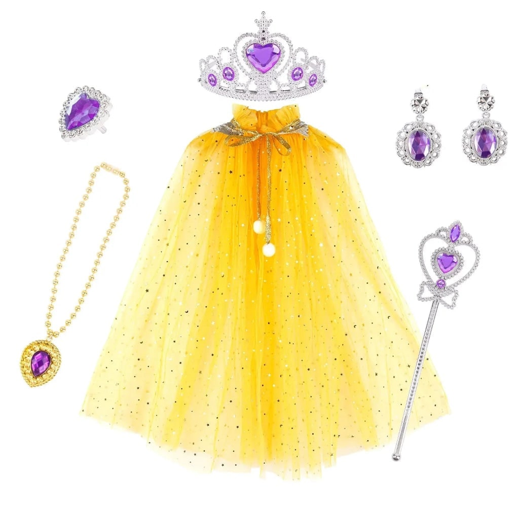 Girls' Halloween Princess Dress Up Clothes for Children with Cape Tiara and Accessories Set