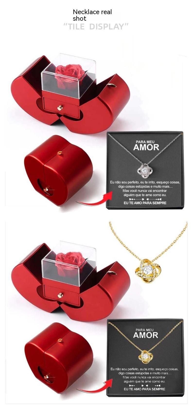 Girls' Jewelry Gift Box with Preserved Rose Pendant and Pull-Out Drawer Maid Of Honor Proposal