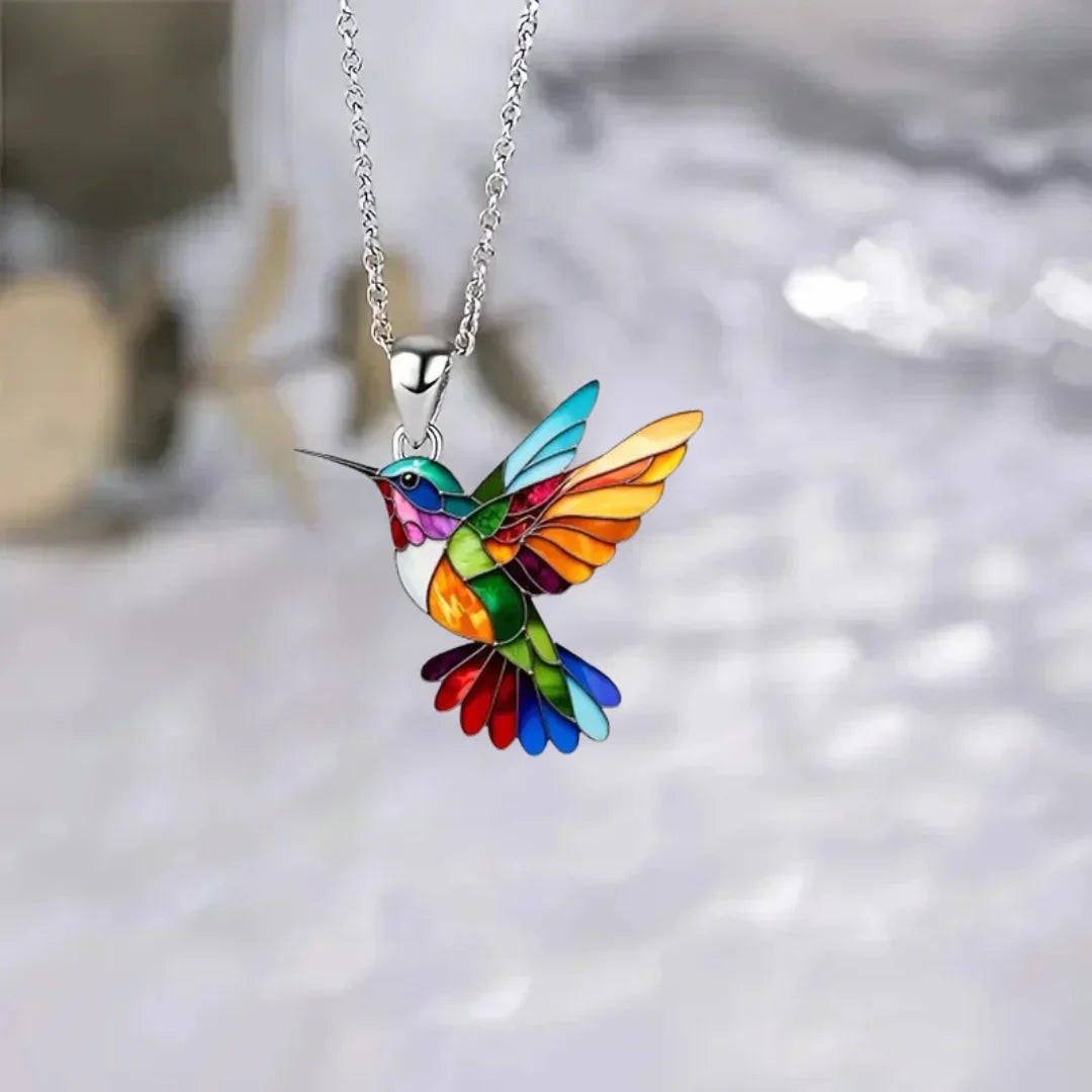Colorful Hummingbird Necklace with Earrings Set Delicate Enamel Pendant Jewelry