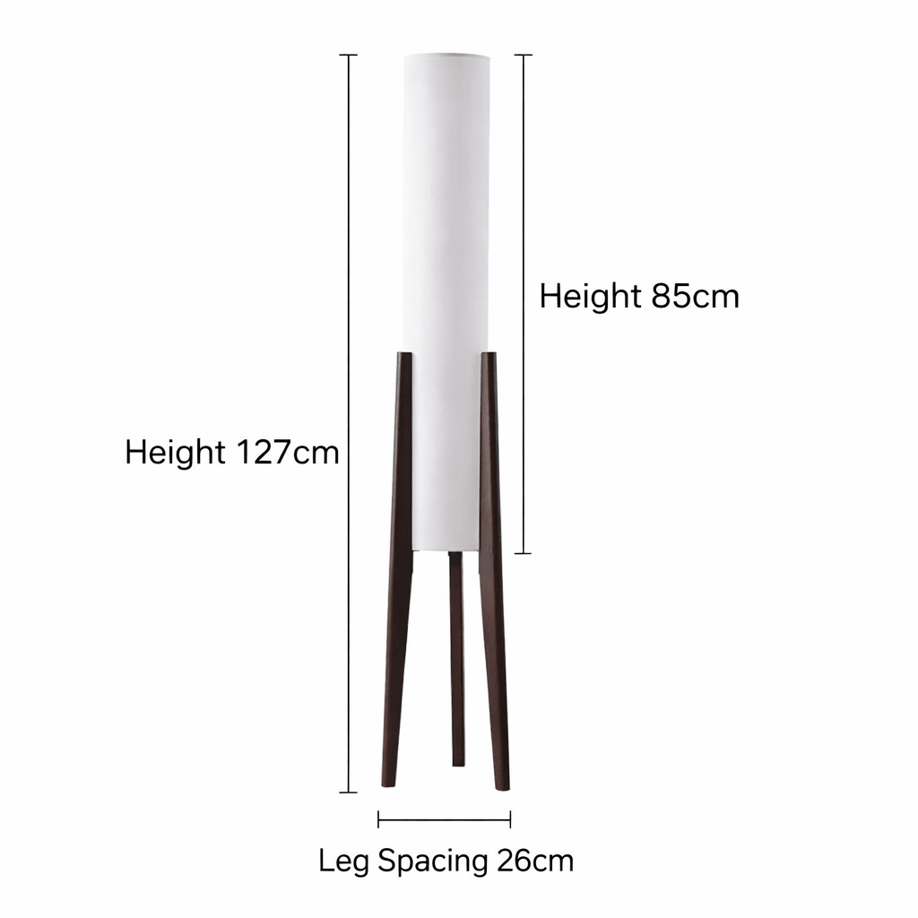 LED Tall Floor Lamp with Wooden Tripod and Cylindrical Fabric Shade With Table