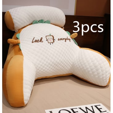 Lumbar Support Pillow with Reading Backrest Armrests and Detachable Neck Roll for Bed