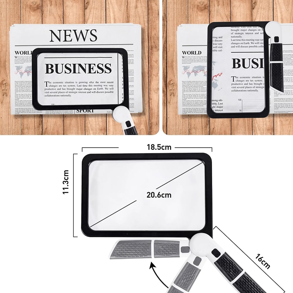 Magnifying Glass with Light LED Reading Handheld Rectangular Folding Handle Magnifier