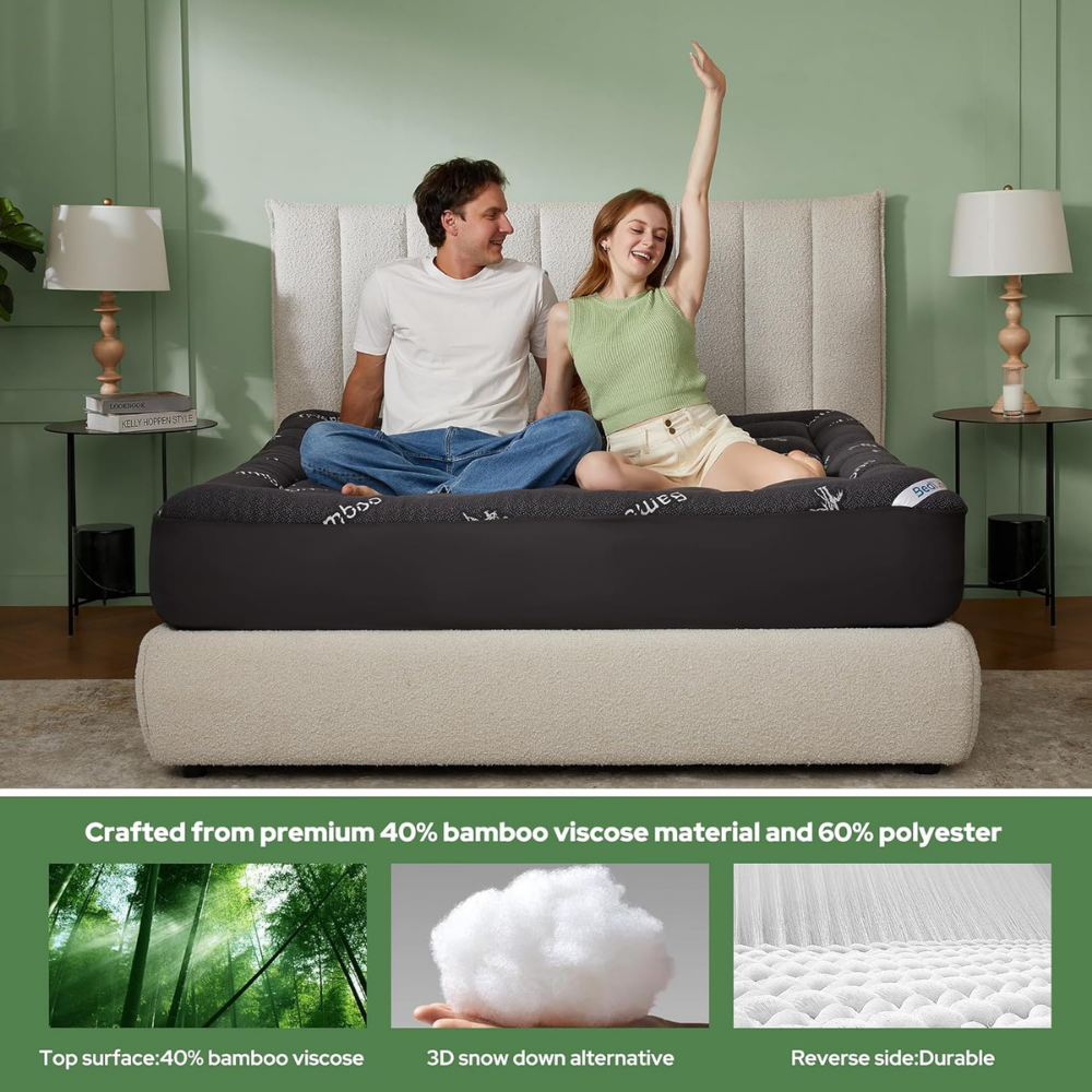 Mattress Topper Pad Quilted Pillowtop Bamboo Elastic Straps Protector Waterproof