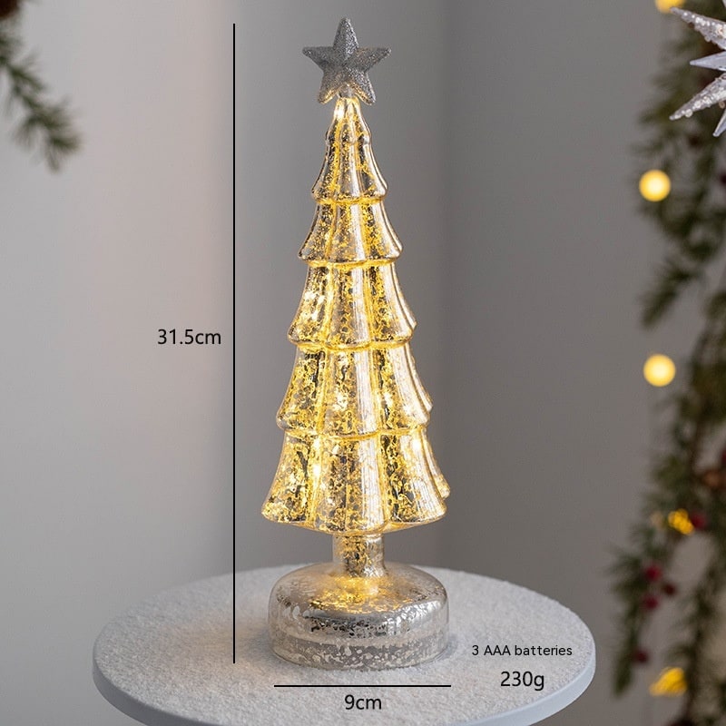 Men's Pre Lit Glass Tabletop Christmas Tree with LED Lights and Star Topper