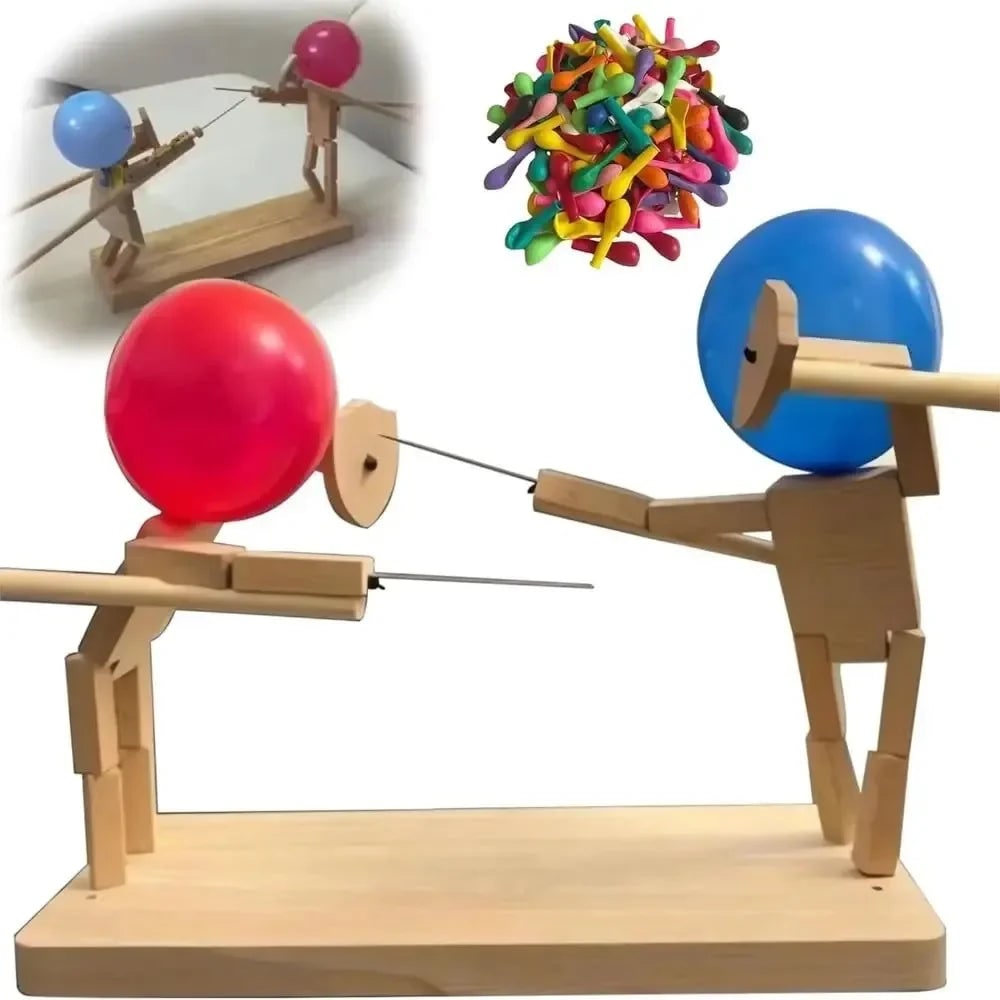 Party Game Balloon Pop Battle Wooden Puppet Fencing Head