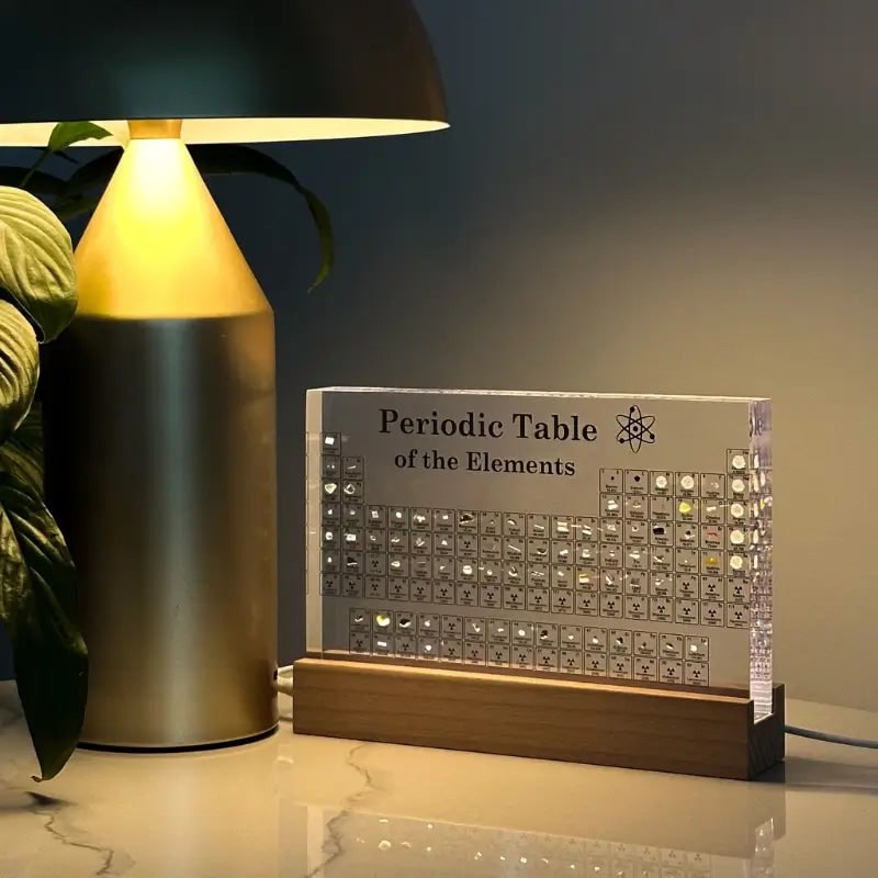 Periodic Table with Real Elements Acrylic LED Display Educational Gift