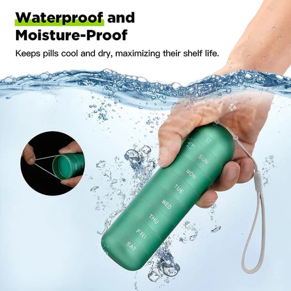 7 Day Weekly Pill Organizer Portable Metal Stackable with Lanyard and Silicone Seals