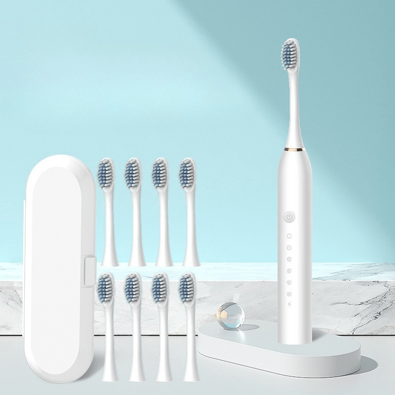 Rechargeable Sonic Electric Toothbrush with Timer 8 Replacement Heads and Travel Case