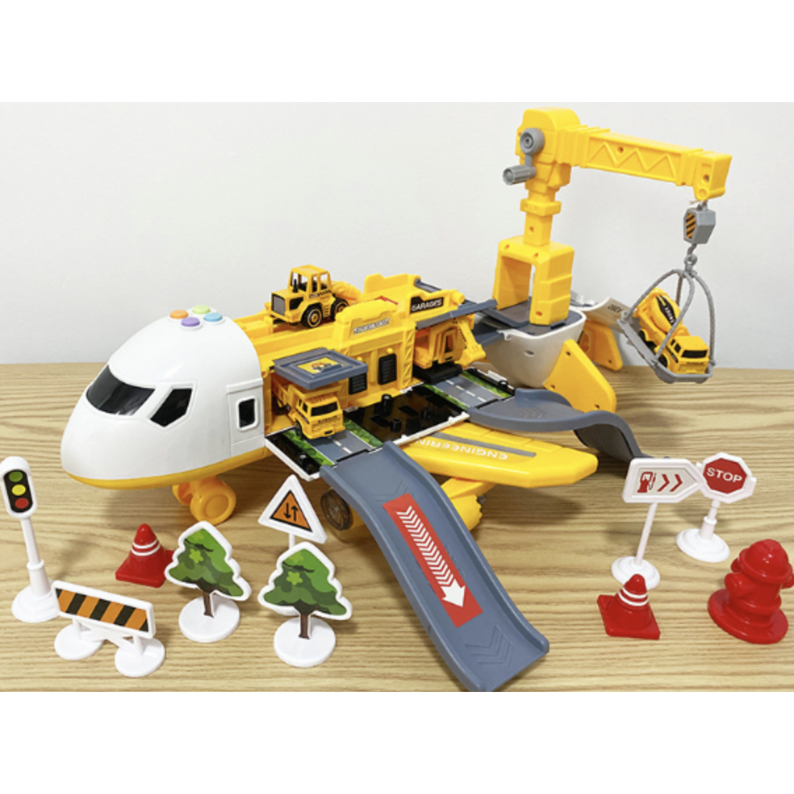 Toy Airplane Playset with Interactive Lights Sounds and Die-Cast Vehicles