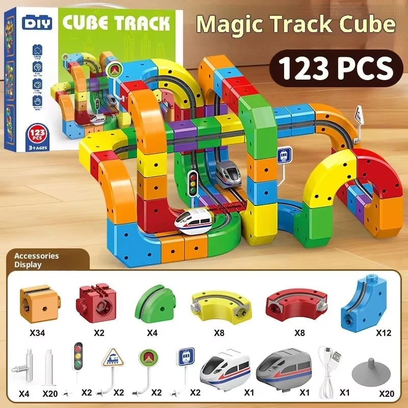 Toy Train Set Electric Building Block Track Rechargeable USB Magnetic