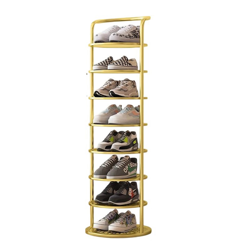 Vertical Shoe Rack and Storage with Metal Frame Freestanding Multi-Tier Round Shelves