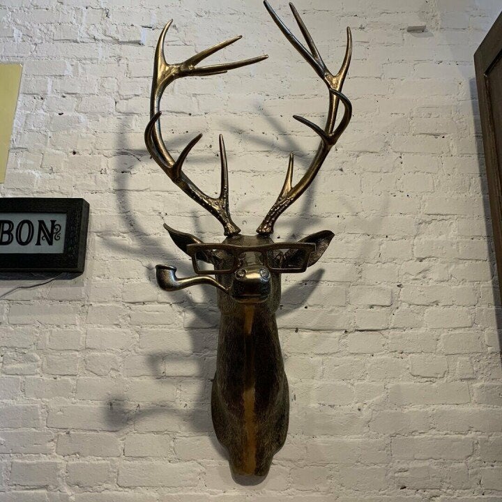 Decorative Deer Head Sculpture Rustic Textured Antler Wall Piece