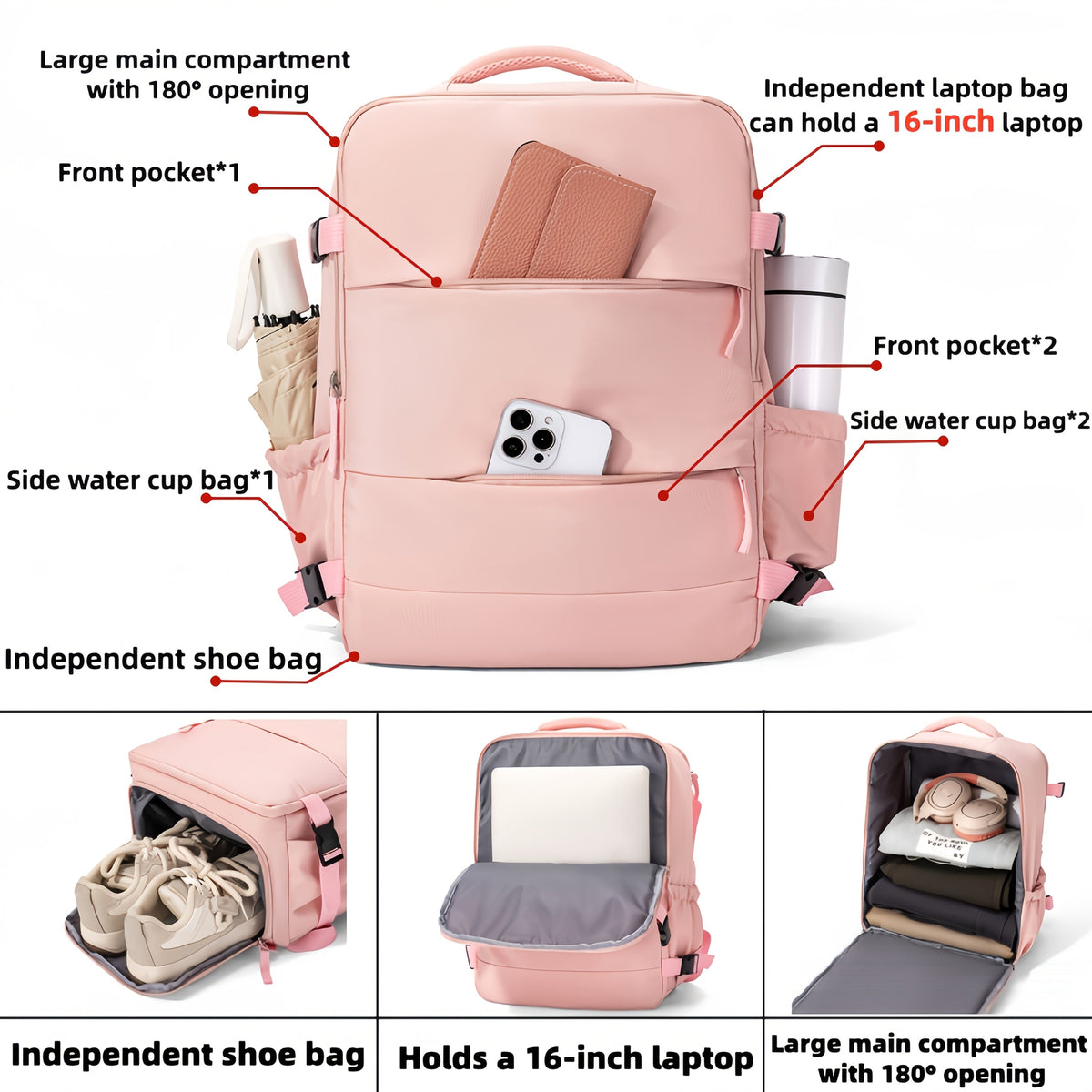 Large Capacity Cabin Backpack with Shoe Compartment