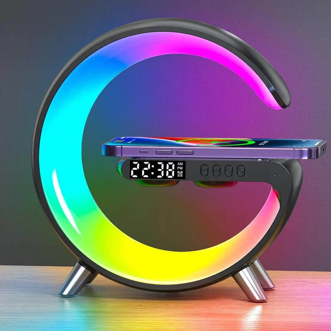 Multifunctional Bluetooth Speaker with Light, Wireless Charging, and Clock