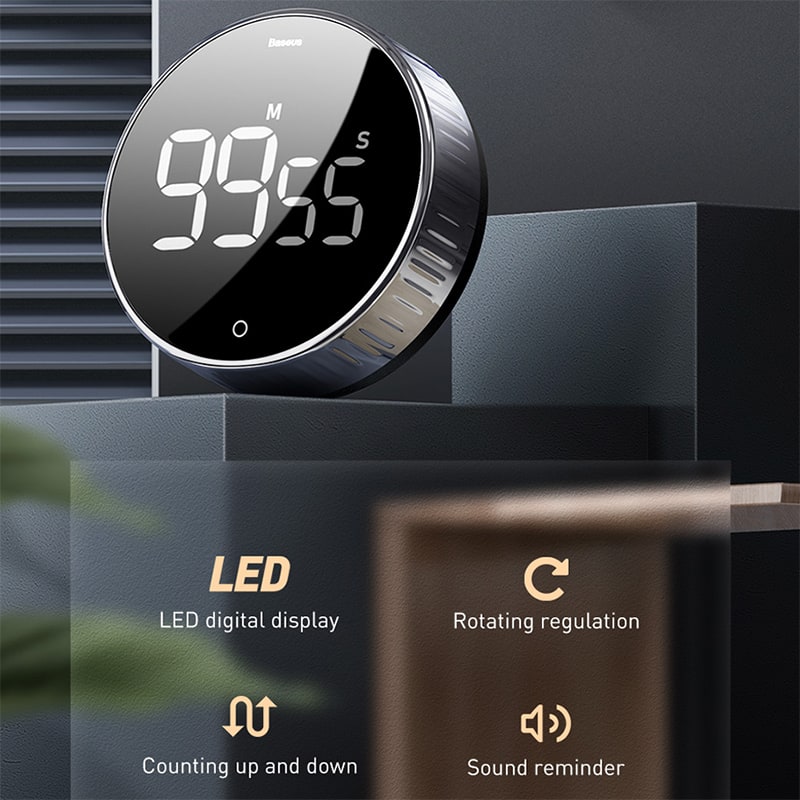 10 Minute Clock Timer with 30 Countdown Digital Kitchen with Magnetic Back and Rotating Bezel