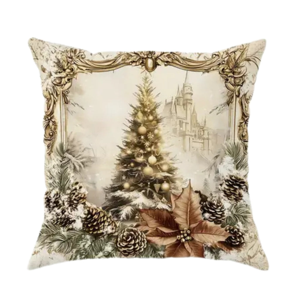 Vintage Holiday Cushion Cover Elegant Tree & Bow Pattern