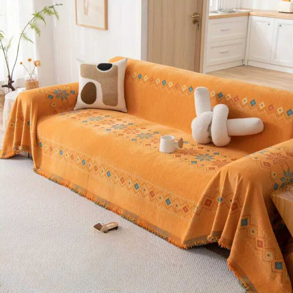 Boho Sofa Cover Stylish Tassel Design with Non‑Slip Protection