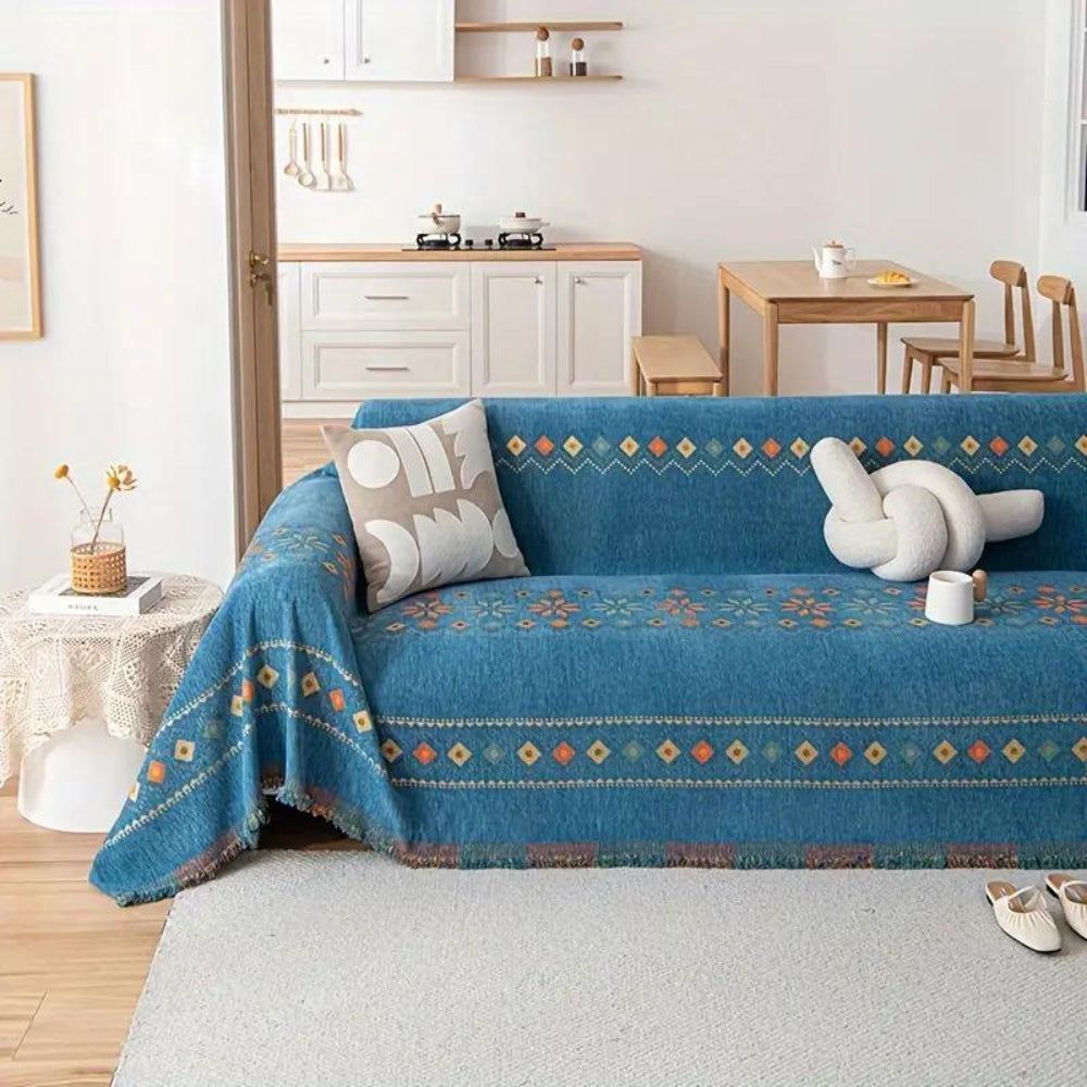 Boho Sofa Cover Stylish Tassel Design with Non‑Slip Protection