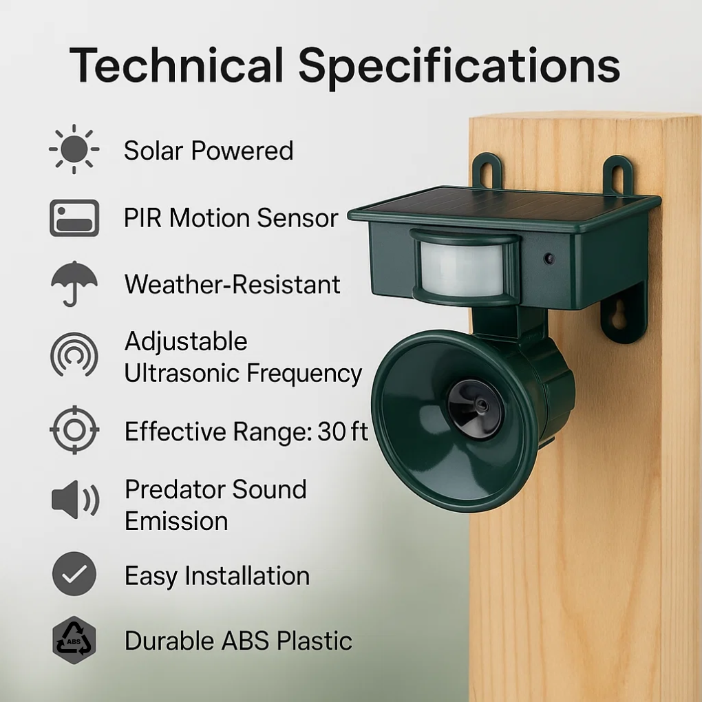 Garden Bird Deterrent Motion Sensor Pest Control with Sonic & Ultrasonic Output