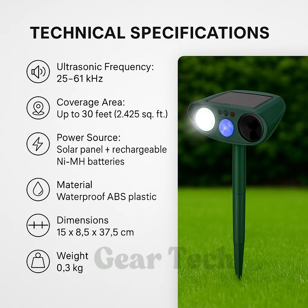 Solar Powered Ultrasonic Rabbit Repeller Humane Garden Protection