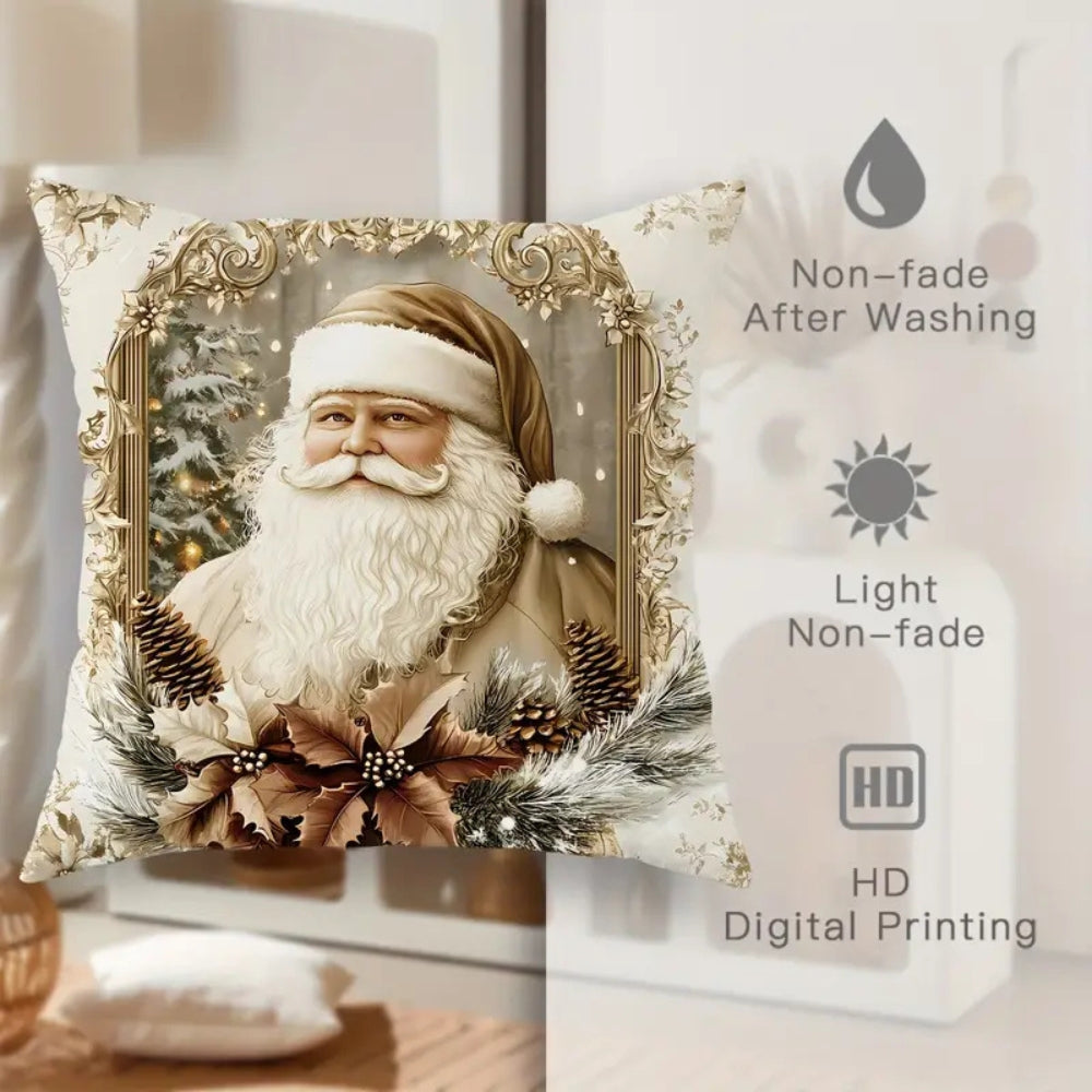 Vintage Holiday Cushion Cover Elegant Tree & Bow Pattern