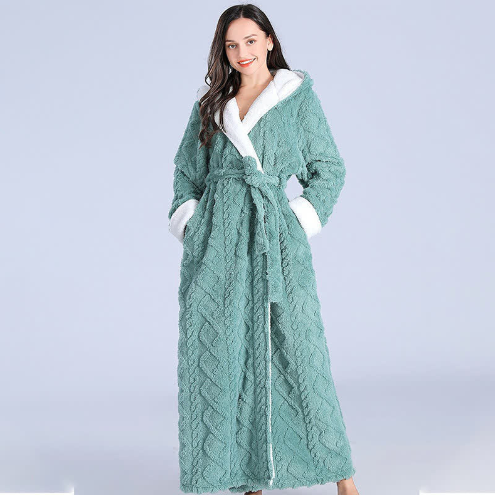 Warm Hooded Robe Windproof Plush Dressing Gown for Home Comfort