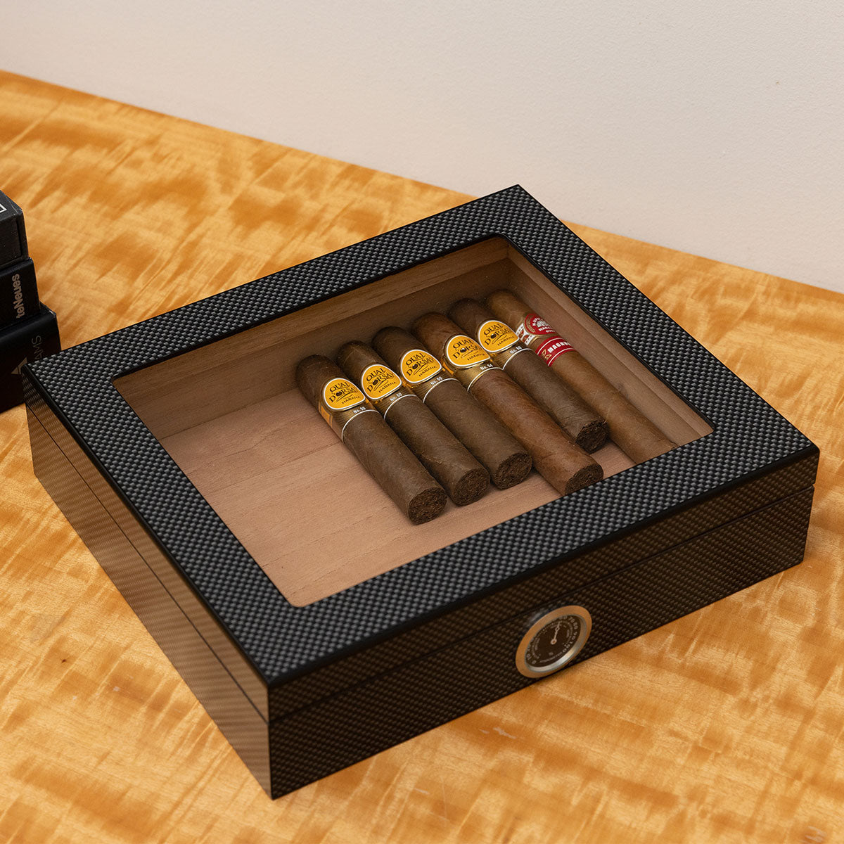 Desktop Cigar Storage Case with Hygrometer and Viewing Lid