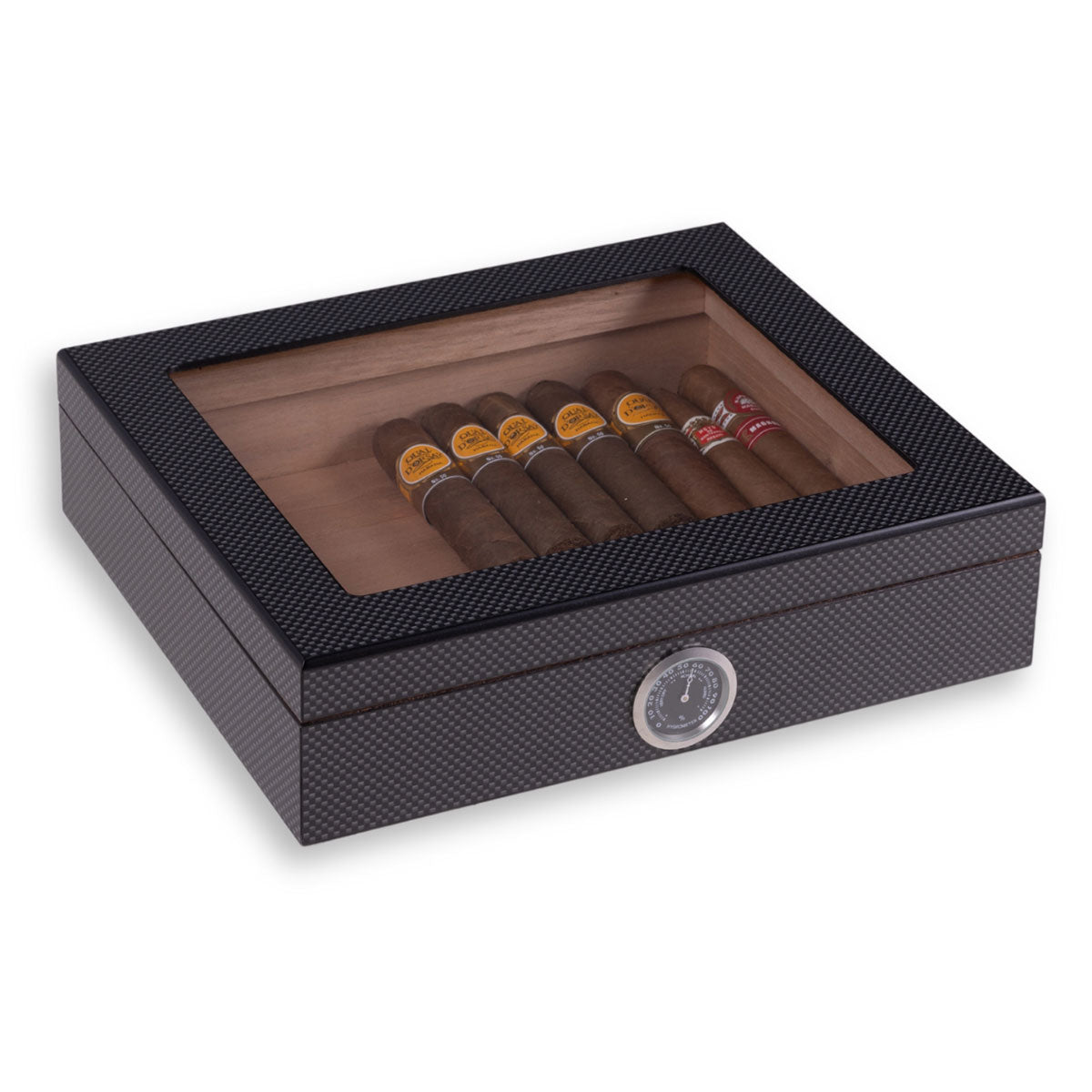 Desktop Cigar Storage Case with Hygrometer and Viewing Lid