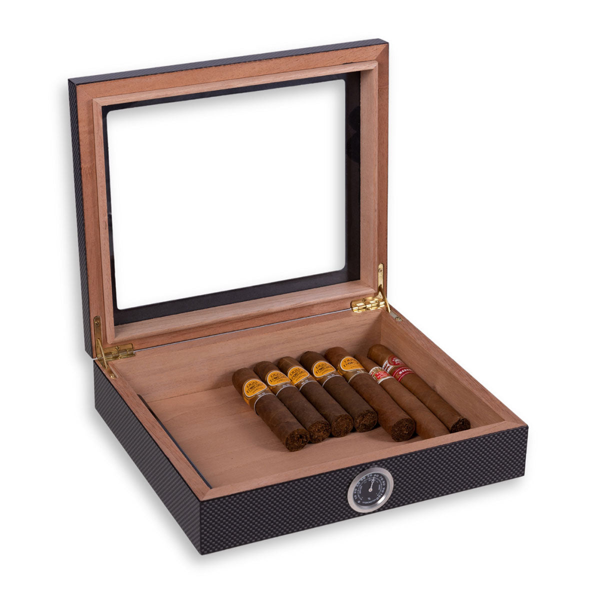Desktop Cigar Storage Case with Hygrometer and Viewing Lid