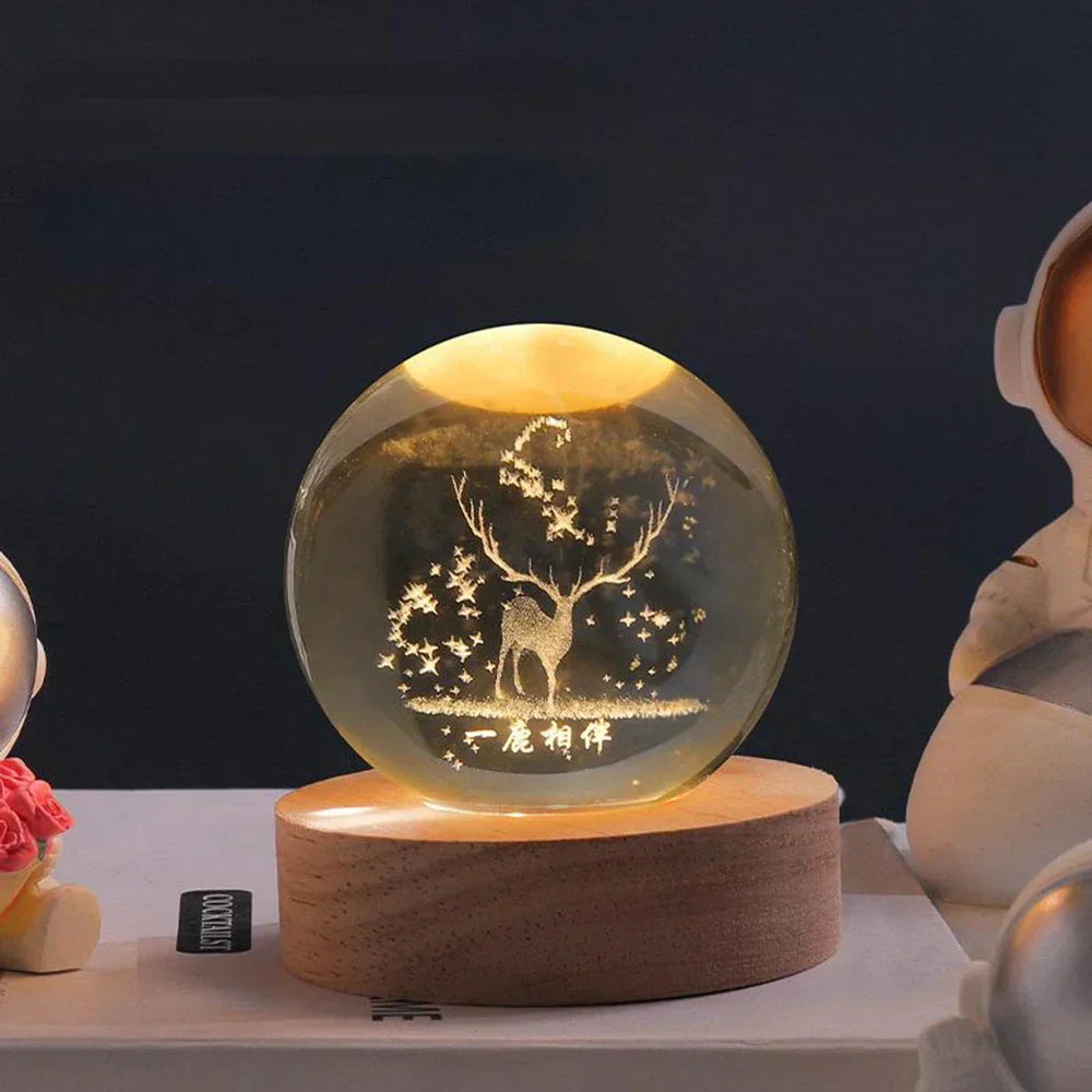 LED Crystal Sphere Night Light Cosmic 3D Planet Display