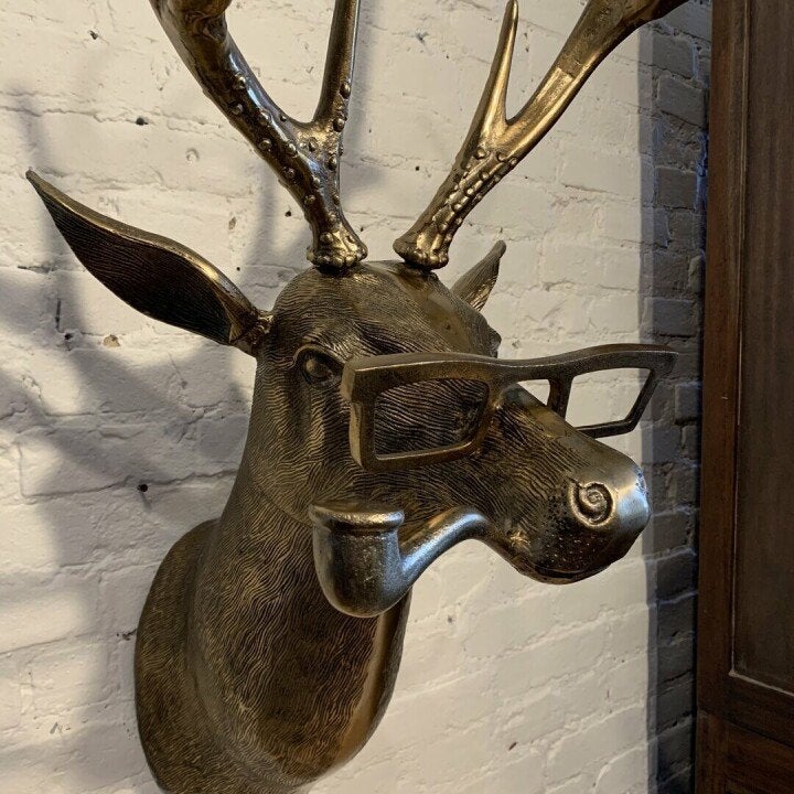 Decorative Deer Head Sculpture Rustic Textured Antler Wall Piece