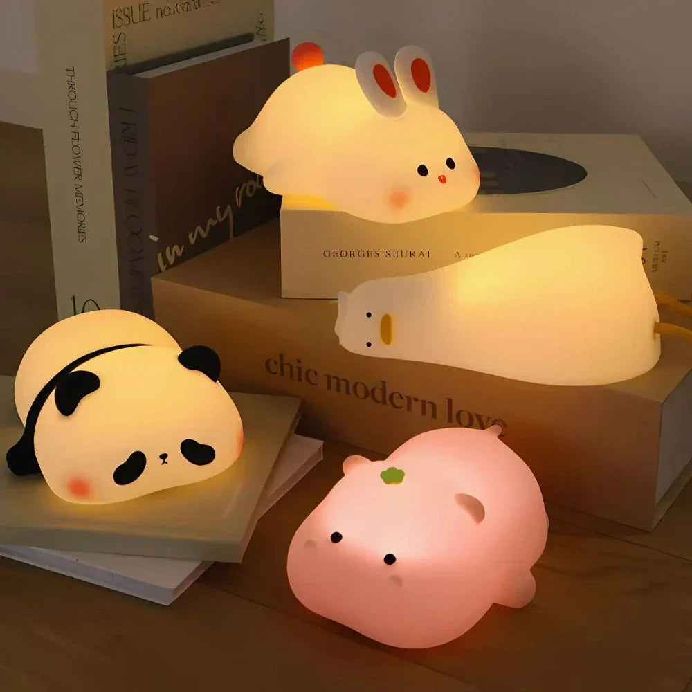Cute Character Bedside Night Light Touch Control Rechargeable Lamp