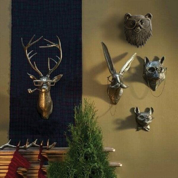 Decorative Deer Head Sculpture Rustic Textured Antler Wall Piece