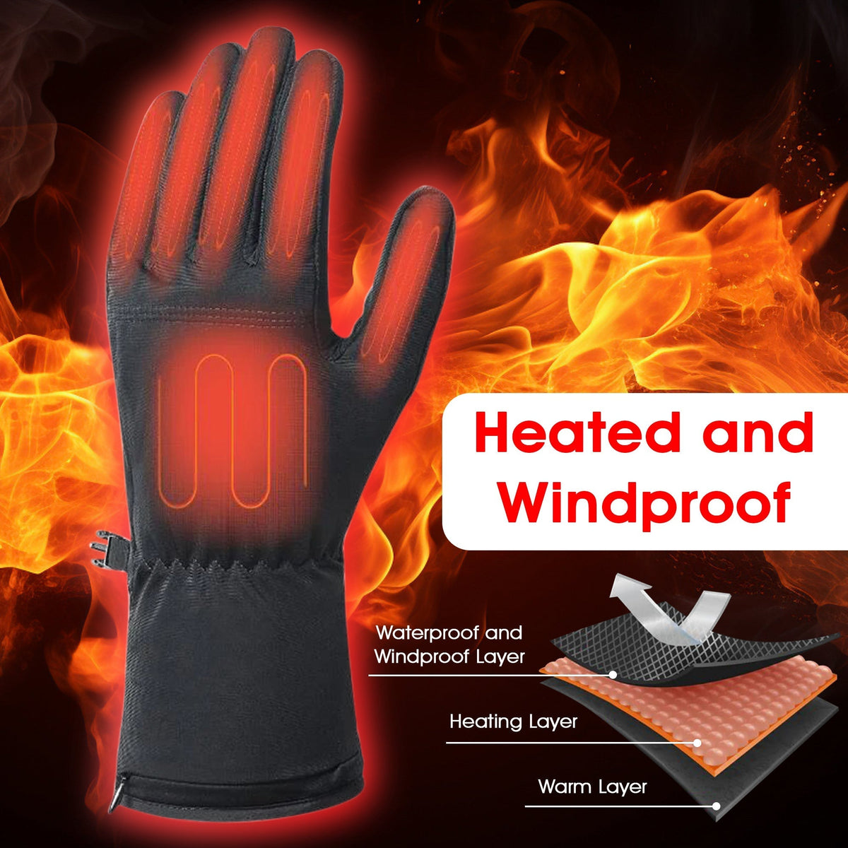 Heated Winter Gloves Rechargeable 3-Heat Settings for Cold Weather