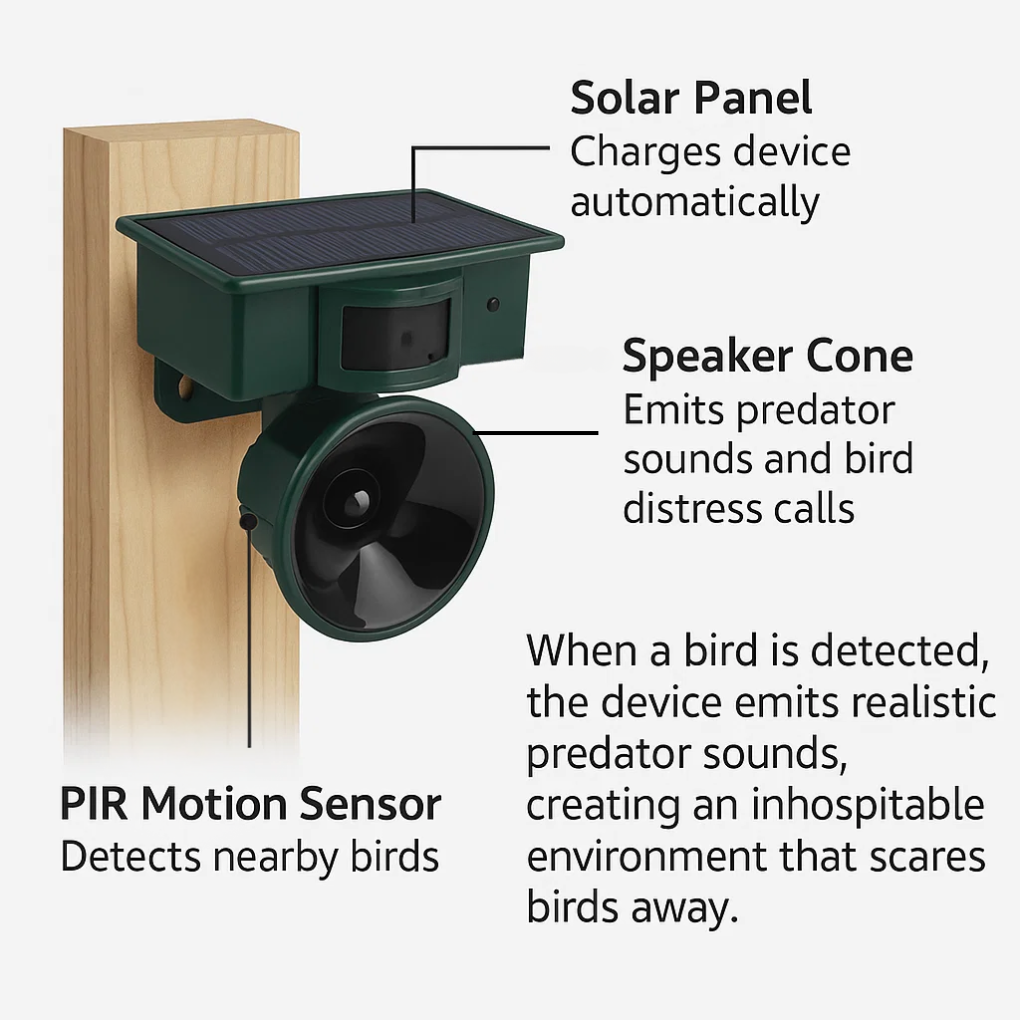 Garden Bird Deterrent Motion Sensor Pest Control with Sonic & Ultrasonic Output