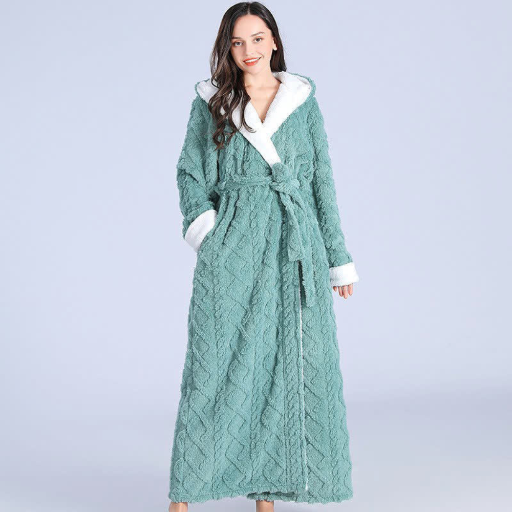 Warm Hooded Robe Windproof Plush Dressing Gown for Home Comfort