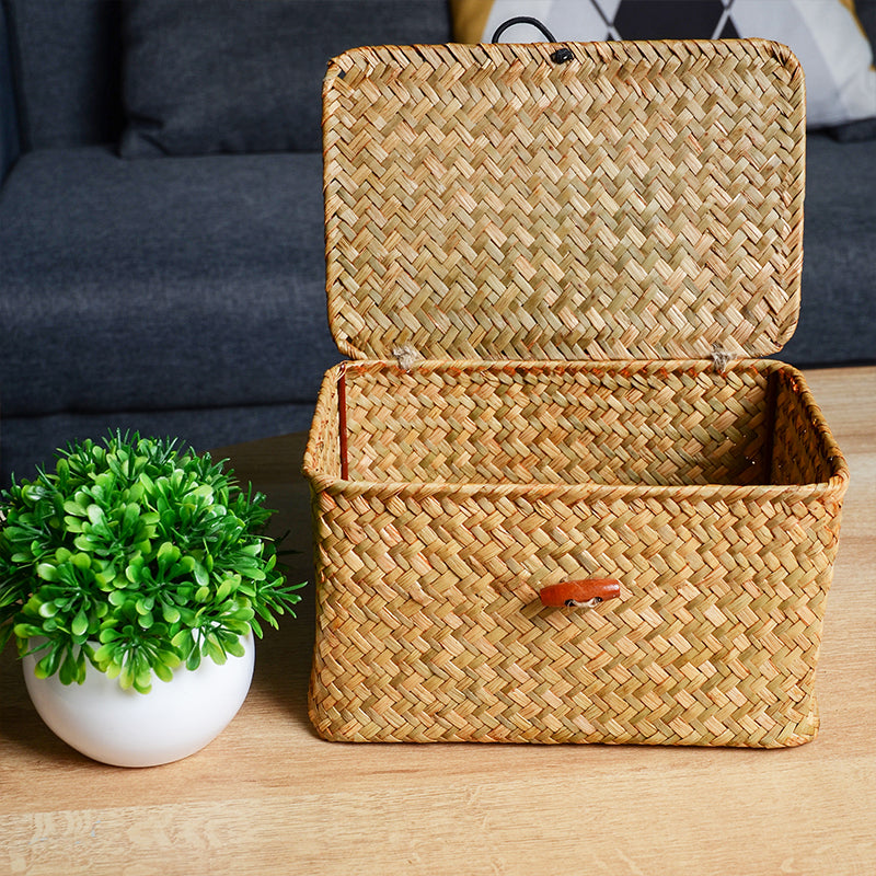 Rectangular Storage Basket with Lid Compact Home Organisation Box