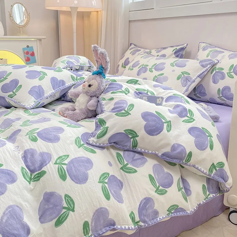 Floral Print Bedding Set Blossom and Berry Pattern