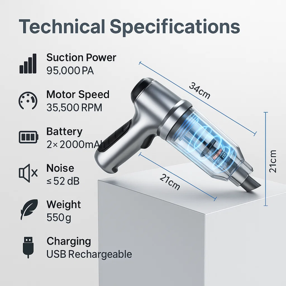Handheld Car Vacuum Cleaner Powerful Compact Auto Cleaning Tool