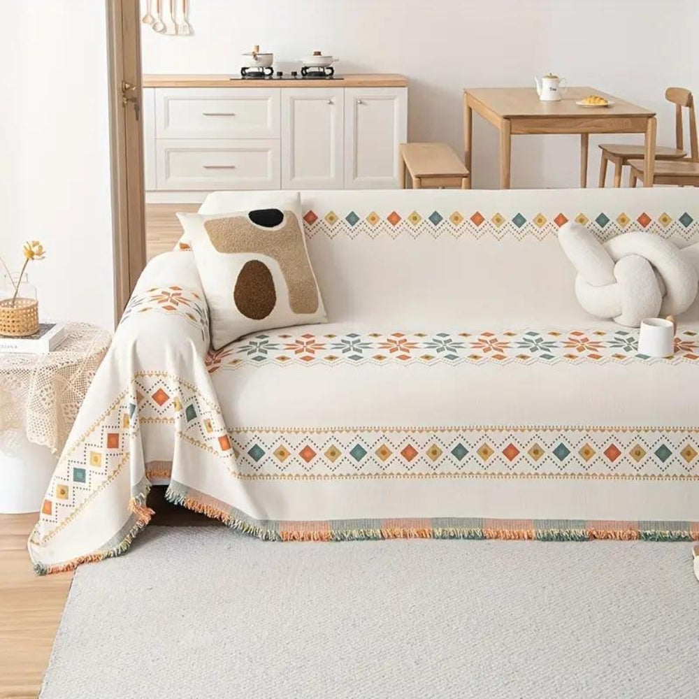 Boho Sofa Cover Stylish Tassel Design with Non‑Slip Protection