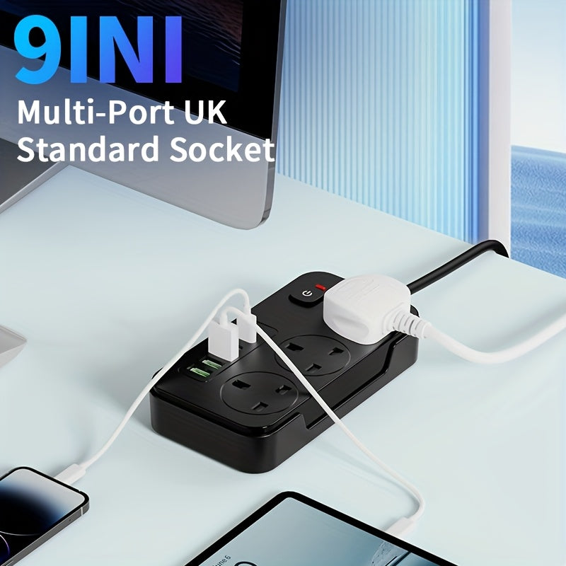 Power Strip with 3 AC Outlets, 6 USB Ports & 2M Extension Cable – 13A