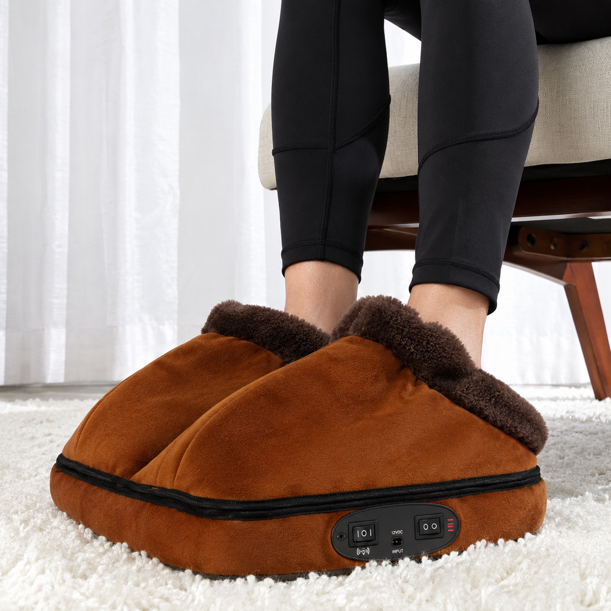 Electric Foot Massager Heated Warmer Vibrating Fleece Lined Dual Pocket