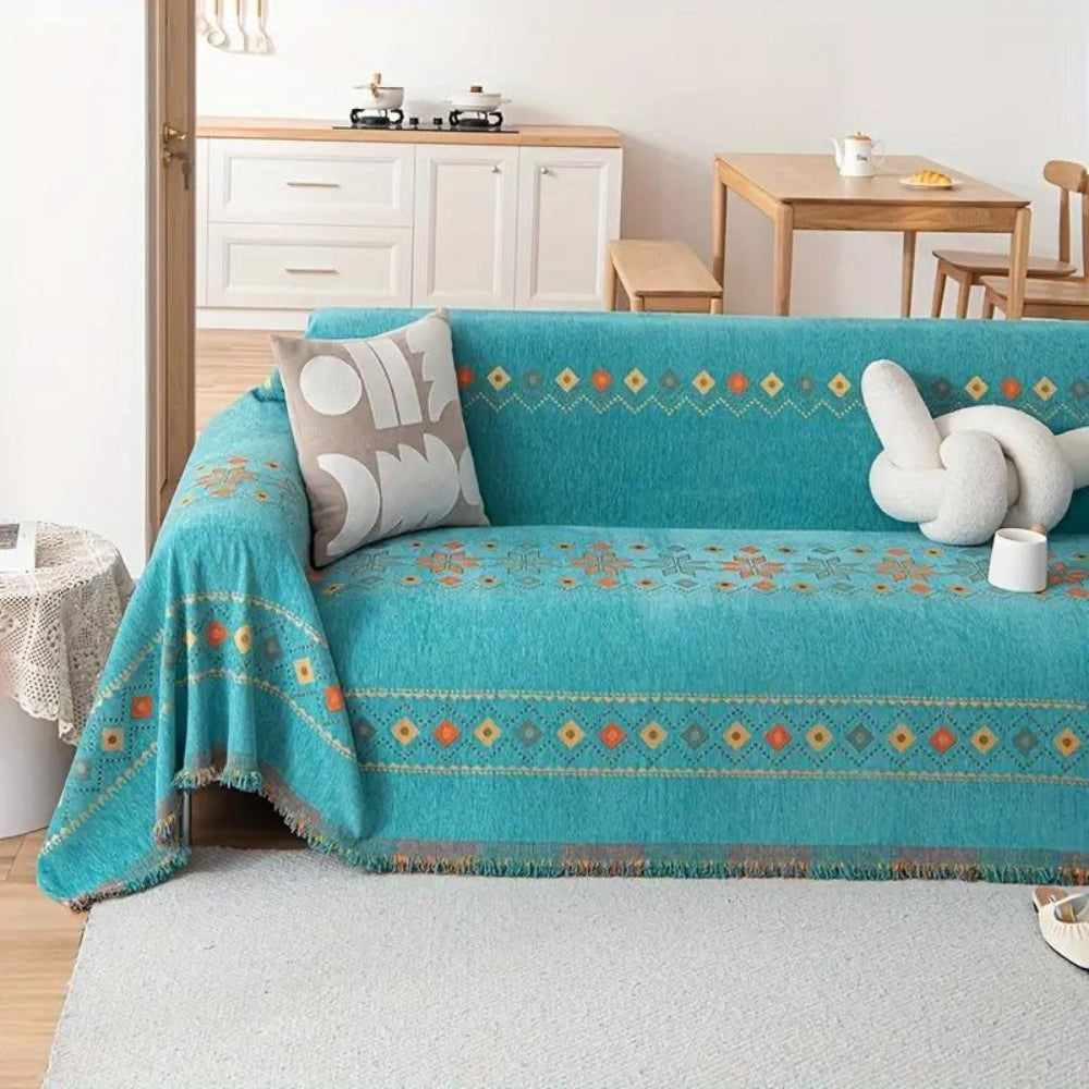 Boho Sofa Cover Stylish Tassel Design with Non‑Slip Protection