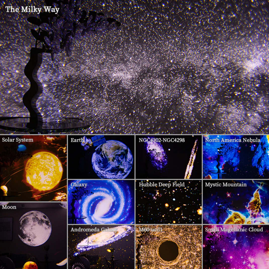 Galaxy Star Projector Light with 360° Rotation and Scene Discs