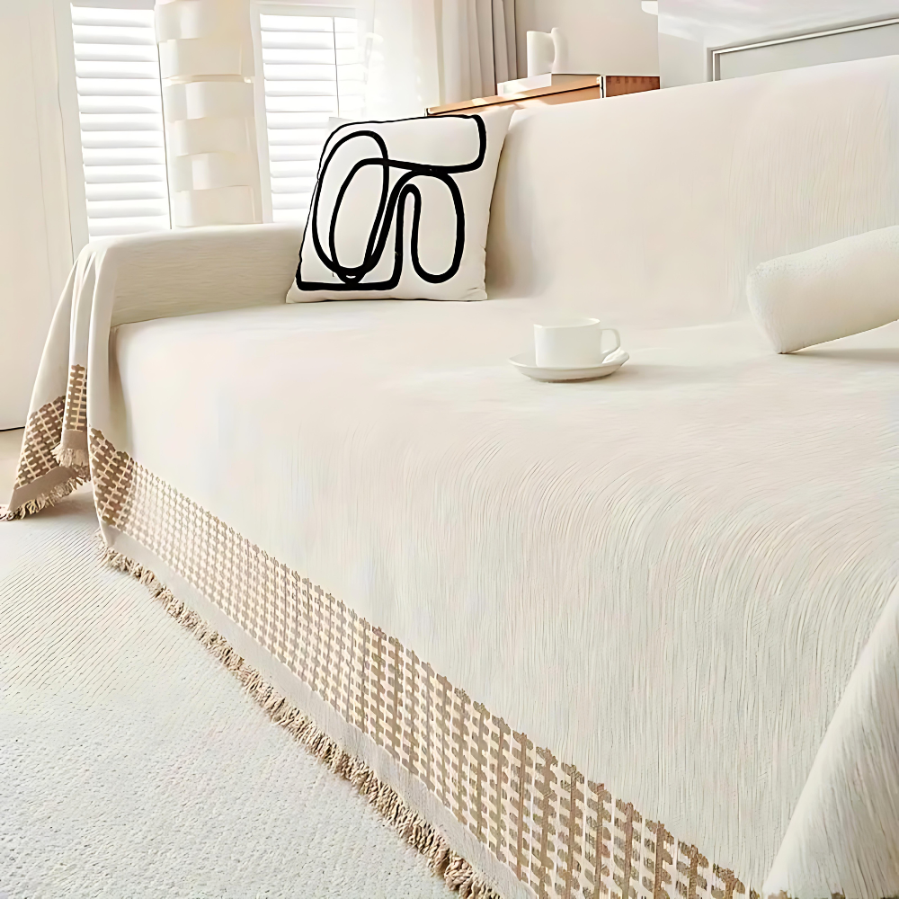 Serene Oasis Sofa Protector Rustic Tassel Couch Cover