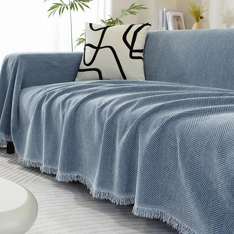 Herringbone Sofa Cover with Tassels Decorative Furniture Protector