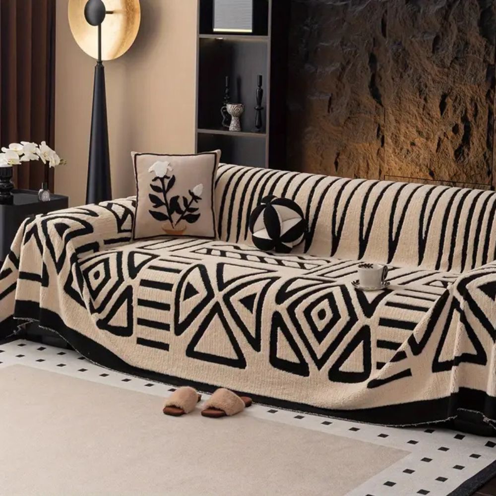 Stylish Maze Design Couch Cover Washable & Durable Protection