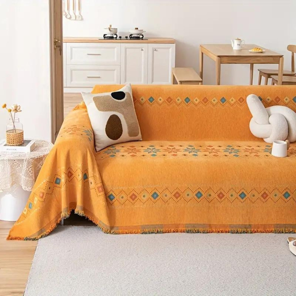 Boho Sofa Cover Stylish Tassel Design with Non‑Slip Protection